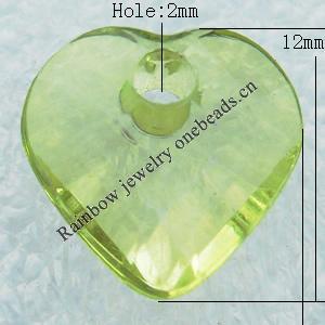 Transparent Acrylic Pendant, Faceted Heart 12x12mm Hole:2mm, Sold by Bag