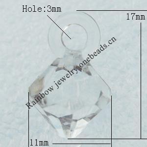 Transparent Acrylic Pendant, Faceted Bicone 11x17mm Hole:3mm, Sold by Bag