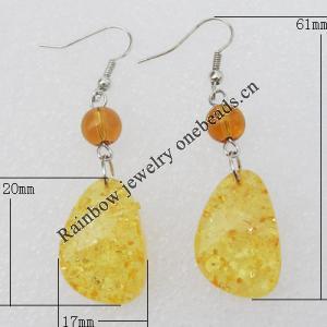 Imitate Amber Earring, 17x20x7mm Length 61mm, Sold by Bag 