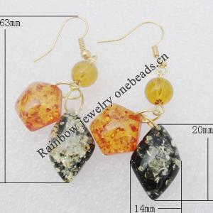 Imitate Amber Earring, 20x14x7mm Length 63mm, Sold by Bag