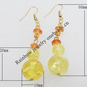 Imitate Amber Earring, 26x16mm Length 66mm, Sold by Bag