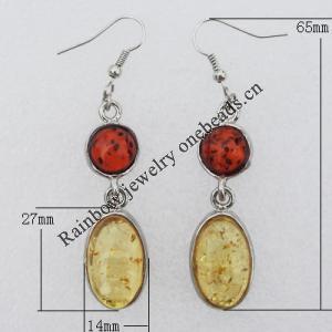 Imitate Amber Earring, 27x14x6mm Length 65mm, Sold by Bag