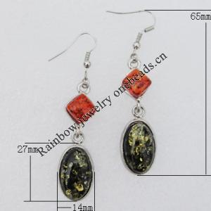 Imitate Amber Earring, 27x14x6mm Length 65mm, Sold by Bag