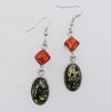 Imitate Amber Earring, 27x14x6mm Length 65mm, Sold by Bag