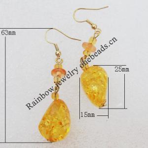 Imitate Amber Earring, 25x15mm Length 63mm, Sold by Bag