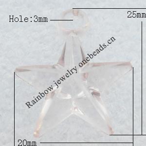 Transparent Acrylic Pendant, Star 20x25mm Hole:3mm, Sold by Bag