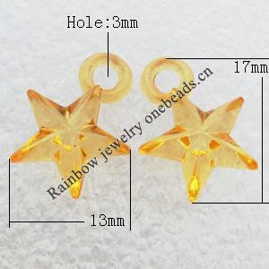Transparent Acrylic Pendant, Star 13x17mm Hole:3mm, Sold by Bag