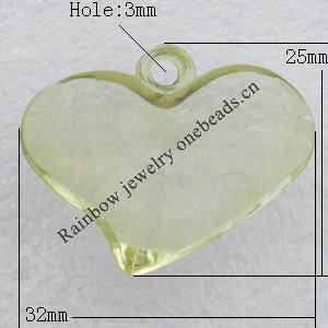 Transparent Acrylic Pendant, Heart 32x25mm Hole:3mm, Sold by Bag