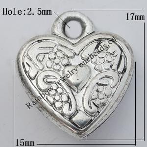 Jewelry findings, CCB plastic Pendant, Heart 15x17mm, Hole:2.5mm sold By Bag