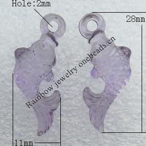 Transparent Acrylic Pendant, Fish 11x28mm Hole:2mm, Sold by Bag
