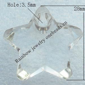 Transparent Acrylic Pendant, Star 28x28mm Hole:3.5mm, Sold by Bag