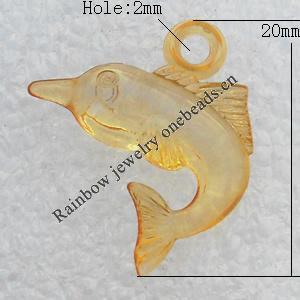 Transparent Acrylic Pendant, Fish 20x20mm Hole:2mm, Sold by Bag