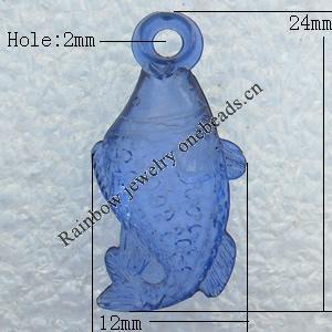 Transparent Acrylic Pendant, Fish 12x24mm Hole:2mm, Sold by Bag