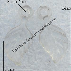Transparent Acrylic Pendant, Leaf 11x24mm Hole:2mm, Sold by Bag