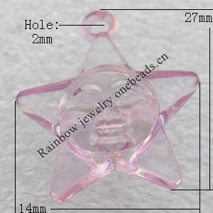 Transparent Acrylic Pendant, Star 14x27mm Hole:2mm, Sold by Bag