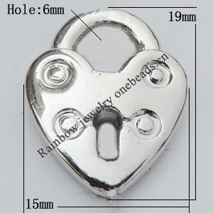 Jewelry findings, CCB plastic Pendant, Heart 15x19mm, Hole:6mm sold By Bag