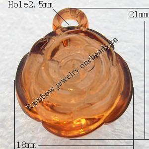 Transparent Acrylic Pendant, Flower 18x21mm Hole:2.5mm, Sold by Bag