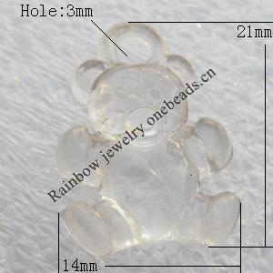 Transparent Acrylic Pendant, Bear 14x21mm Hole:3mm, Sold by Bag