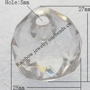 Transparent Acrylic Pendant, 25x27mm Hole:5mm, Sold by Bag