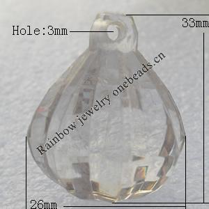 Transparent Acrylic Pendant, Ballute 26x33mm Hole:3mm, Sold by Bag
