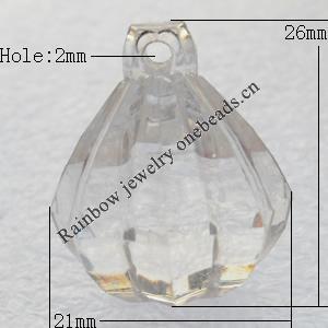 Transparent Acrylic Pendant, Bullute 21x26mm Hole:2mm, Sold by Bag