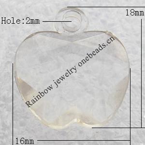 Transparent Acrylic Pendant, Apple 16x18mm Hole:2mm, Sold by Bag