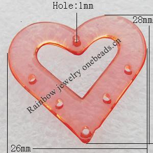 Transparent Acrylic Pendant, Hollow Heart 28x26mm Hole:1mm, Sold by Bag