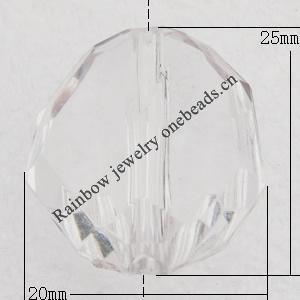 Transparent Acrylic Pendant, Faceted Nugget 20x25mm Hole:2mm, Sold by Bag