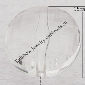 Transparent Acrylic Pendant, Faceted Flat Round 15x7mm Hole:1mm, Sold by Bag