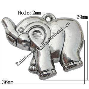 Jewelry findings, CCB plastic Pendant, Elephant 36x29x8mm, Hole:2mm sold By Bag