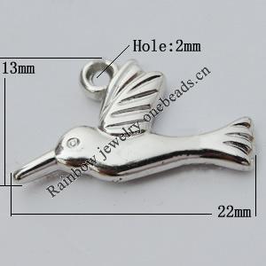 Jewelry findings, CCB plastic Pendant, Bird 13x22mm, Hole:2mm sold By Bag