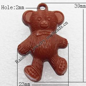 Solid Acrylic Pendant, Bear 23x39mm Hole:2mm, Sold by Bag