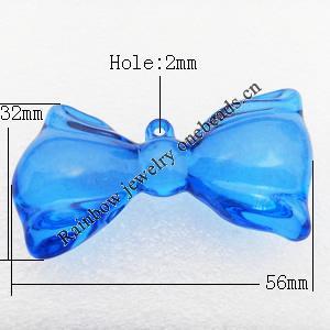 Transparent Acrylic Pendant, Bowknot 56x32mm Hole:2mm, Sold by Bag