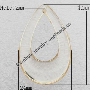 Transparent Acrylic Pendant, Hollow Flat Teardrop 24x40mm Hole:2mm, Sold by Bag