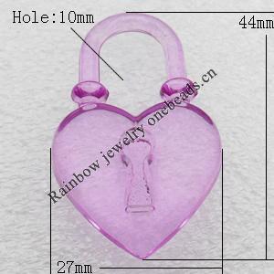 Transparent Acrylic Pendant, Heart 27x44mm Hole:10mm, Sold by Bag