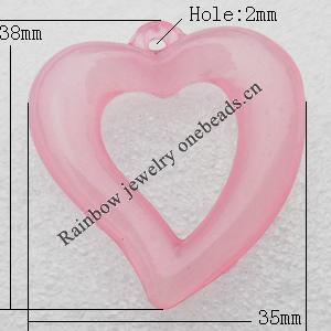 Transparent Acrylic Pendant, Heart 35x38mm Hole:2mm, Sold by Bag