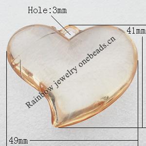 Transparent Acrylic Pendant, Heart 49x41mm Hole:3mm, Sold by Bag