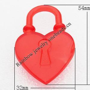 Transparent Acrylic Pendant, Heart 32x54mm, Sold by Bag