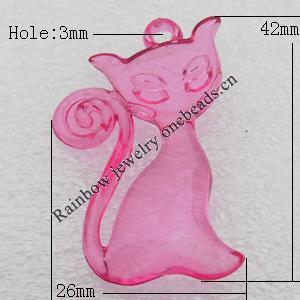 Transparent Acrylic Pendant, Cat 26x42mm Hole:3mm, Sold by Bag