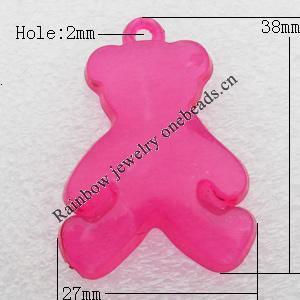 Transparent Acrylic Pendant, Bear 27x38mm Hole:2mm, Sold by Bag