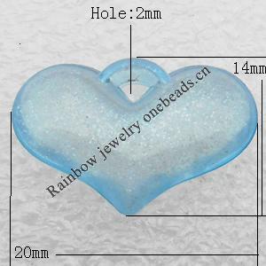 Transparent Acrylic Pendant, Heart 20x14mm Hole:2mm, Sold by Bag