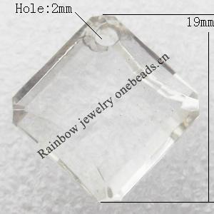 Transparent Acrylic Pendant, Faceted Diamond 19x19mm Hole:2mm, Sold by Bag