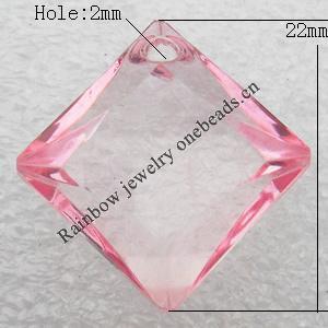 Transparent Acrylic Pendant, Faceted Diamond 22x22mm Hole:2mm, Sold by Bag