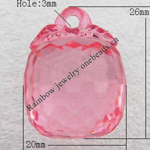 Transparent Acrylic Pendant, Fruit 20x26mm Hole:3mm, Sold by Bag