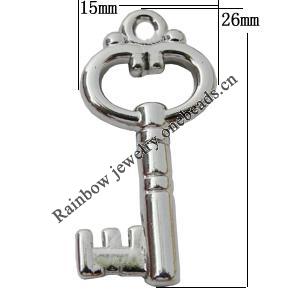 Jewelry findings, CCB plastic Pendant, Key 15x26mm, Hole:1mm Sold by Bag