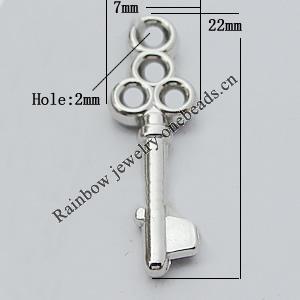 Jewelry findings, CCB plastic Pendant, Key 7x22mm, Hole:2mm Sold by Bag