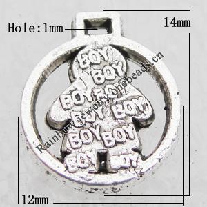 Pendant Lead-free Zinc Alloy Jewelry Findings, 14x12mm, Hole:1mm Sold by Bag