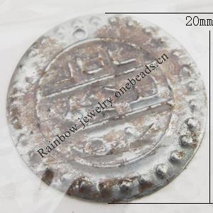 Iron Jewelry finding Pendant Lead-free, Round 20x0.5mm Hole:0.5mm, Sold by Bag