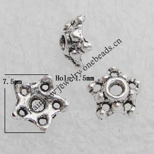 Bead Caps Lead-free Zinc Alloy Jewelry Findings, 7.5mm, Hole:1.5mm Sold by Bag