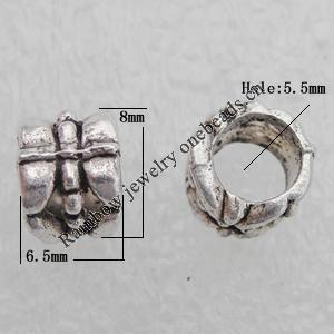 European Style Beads Lead-free Zinc Alloy Jewelry Findings, 6.5x8mm, Hole:5.5mm Sold by Bag